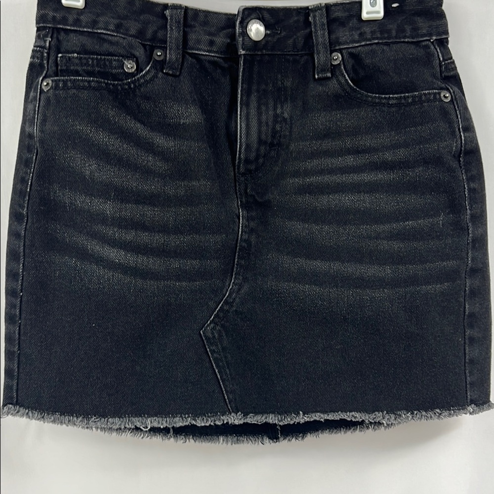 Bongo Y2K Festival Faded Black Denim Short Skirt with Raw Hem 100% Cotton Size S